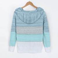 Жени ежедневни пуловер пачуърк v-образно деколте с качулки с дълги ръкави блуза плетани върхове сиви m