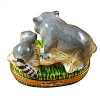 Rochard Raccoon с Baby Limoges Porcelain Box