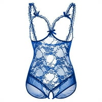 Knosfe Bodysuit for Women Crotchless Teddy Sexy Lingerie Lace Cupless Bow Babydoll Blue 3XL
