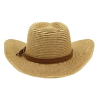 PUAWKOER жени слама мъже западни диви брини каубойски шапки шапка плаж шапки широки бейзболни шапки Облекло обувки и аксесоари с един размер каки
