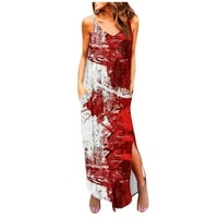 Летни рокли за жени отпечатани Лъжичка врата а-линия макси мода с къс ръкав червена м