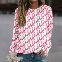 Дамски ежедневни модни флорални Принт Дълъг ръкав о-врата пуловер Топ Блуза