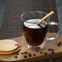 Асдомо двойно изолирани прозрачни чаши за кафе, 11.8 унция еспресо чаша с капаци, дизайн дръжка за лате, чай