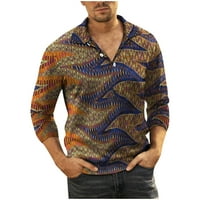 Пенки Дълъг ръкав ризи за мъже мъже ежедневни Вечерен пуловер бутон Дълъг ръкав тънък годни 3г Реколта печат върхове Каки ризи