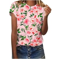 Бинер Блуза Плюс Размер На Жените Клирънс С Къс Ръкав Тениски Флорални Печат Годни Основни Върхове Тениски Блузи