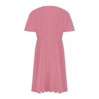 Жените Плюс размер мини а линия рокля с къс ръкав дрехи в врата дъга ивица върхове елегантни ежедневни удобни летни рокли за женски розов ххл отстъпка