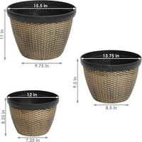 BILOT смола Fau Basketweave Outdoor Planter - Комплект от модерен декоративен вътрешен накрито на открито 3 части и комплект за растителна саксия с диаметър